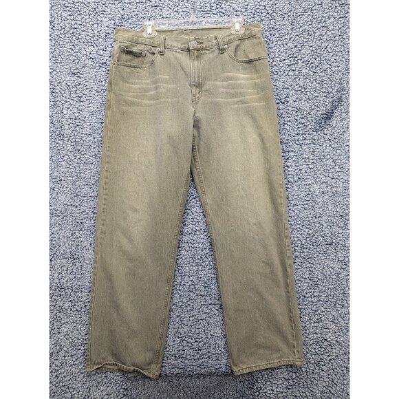 VTG Levis 577 Low Rise Loose Fit Jeans Size 14 Straight Leg 90s Y2K Light Green - Picture 1 of 12